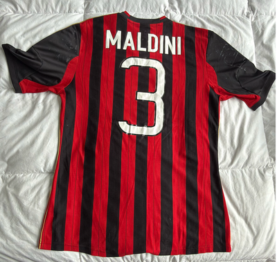 AC Milan Maldini #3 Adidas Jersey Red Black Striped Soccer Shirt