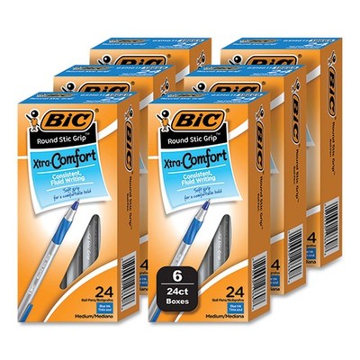 Round Stic Grip Xtra Comfort Ballpoint Pen, Medium 1 mm, Blue Ink, Gray/Blue Bar