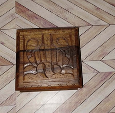 Vintage Hand Carved Wooden Trinket Box Bird  Foliage Folk Art