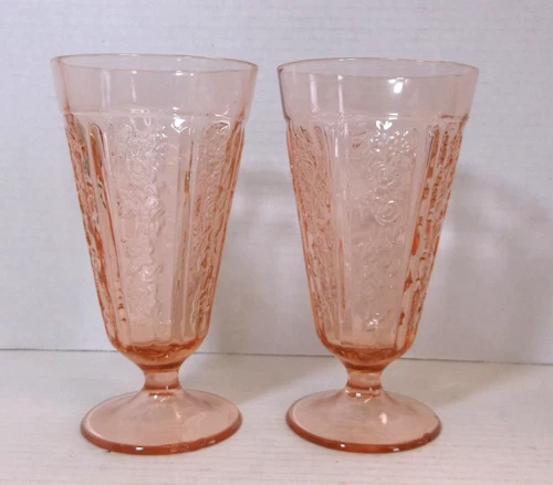 Vintage Federal Sharon Cabbage Rose 6 3/4" Footed Tumbler Pink Depression Glass
