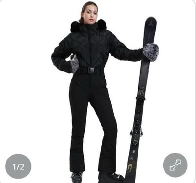 GSOU Snow Women XL Ski Snowsuit Snowboard Jumpsuit Insulated Windproof Black A2