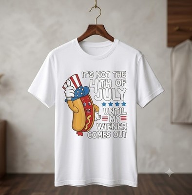 Funny Hot Dog Wiener 4th of July Patriotic Graphic T-Shirt - H548