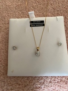 9ct Gold Diamond Necklace & Earring Set