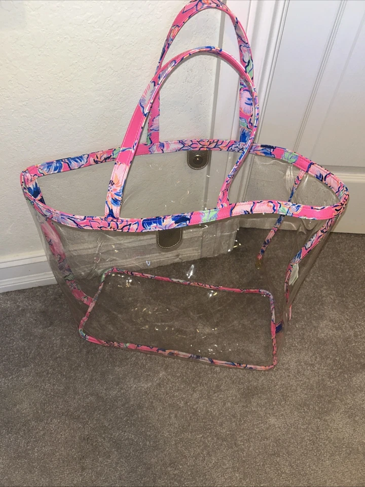 Bolso de Playa para Mujer Lilly Pulitzer XL Resort Rosa Transparente Estampado Floral Borla Foto 2 de 4