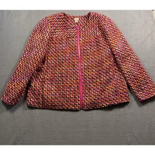 Chicos Multi Color Pink Orange Tweed Full Zip Collarless Jacket Women's Size 4