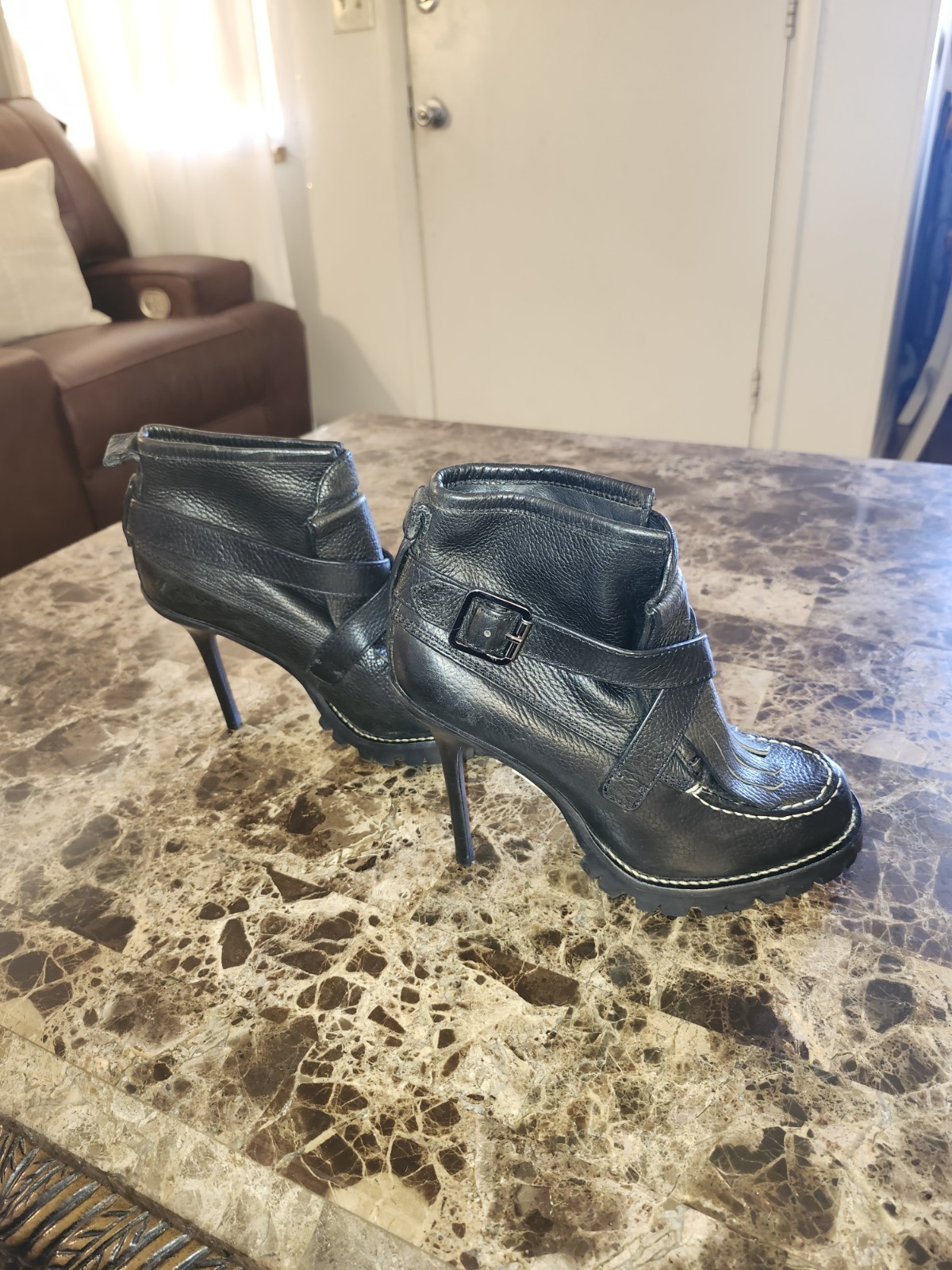 Tory Burch High Heel Booties Leather Black  Size 9m thumbnail 2