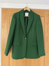 Mango Maca Blazer Green Size M Tailored Jacket Single Breasted Pockets