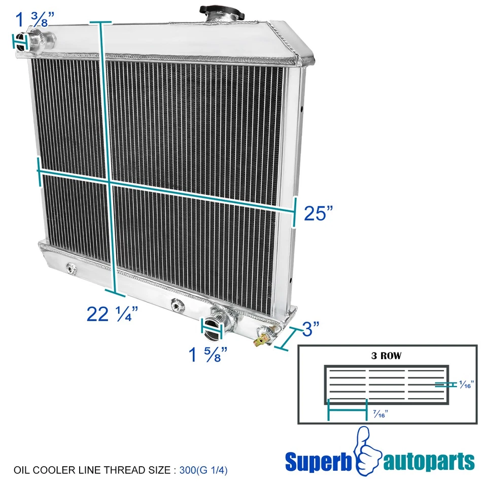 Fits 1963-1966 Chevy GMC C/K 3-Row Tri-Core Racing Aluminum Cooling Radiator Foto 3 de 4