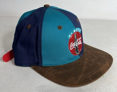 Vintage 90s Drew Pearson Always Coca-Cola Strapback Hat Blue Pop Split Panel Cap