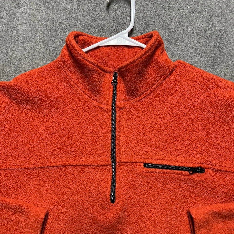 Vintage J Crew Sweater Men XL Orange Quarter Zip Fleece Pullover Made In USA 90s - Image 3 of 4