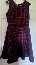 Papermoon Burgundy Plaid Tweed Sleeveless A-Line Fit & Flare Dress Size Lg