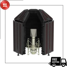 Recording Microphone Isolation Shield, 5-Panel Foam Soundproof Cover for Studio