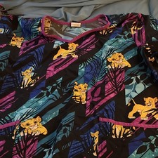 Disney Women's Scrub Top L Black Blue Purple Simba Lion King Print WM745C47