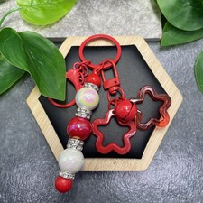 5.5  Stainless Steel Star Charm Acrylic Beaded Keychain Purse Backpack New C536