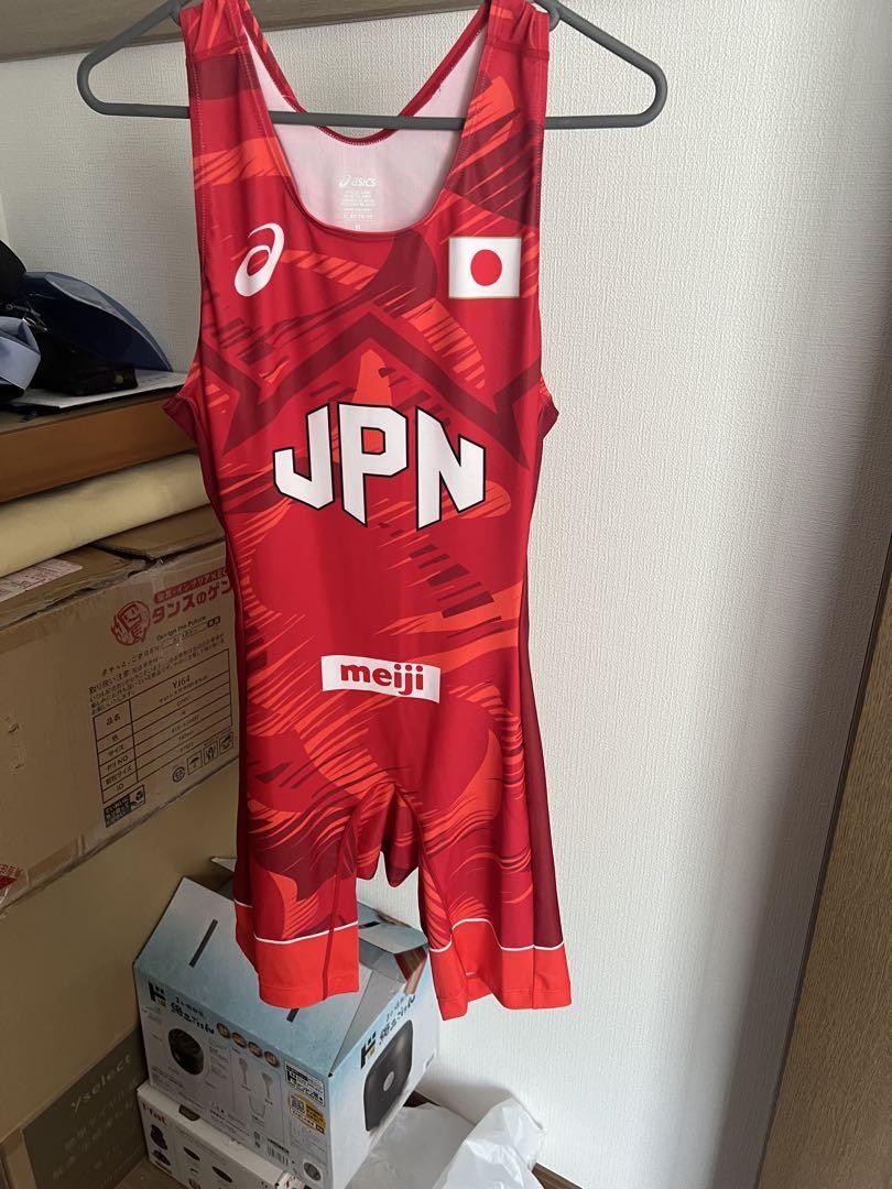 Asics Wrestling Japan Singlet Red JPN Meiji Logo XL Tag