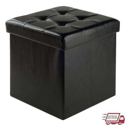 Square Storage Ottoman Lift Off Lid Faux Leather Indoor Foot Rest Extra Seating