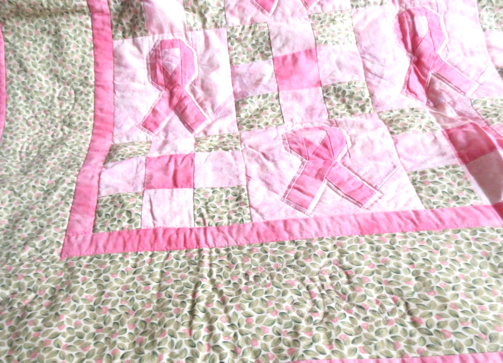 2000 39"X39" BREAST CANCER AWARENESS QUILT BY ARDYTH'S SEW N SHOPPE CLUB MEMBERS