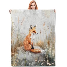50x60 Inch Fox Meadow Nature Flannel Throw Blanket Soft Warm Lightweight Bed