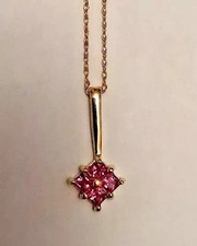 2Ct Lab Created Pink Ruby Princess Cut Beauty Pendant 14K Yellow Gold Plated 18"