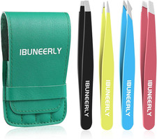 Eyebrows Tweezers Set, 4Pcs Stainless Steel Tweezers for Women with Case, Great