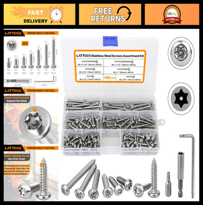 180Pcs Torx Security Screws Set - 304 Stainless Steel, Anti-Theft, Self-Tapping