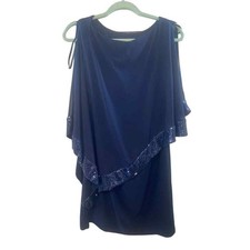 XSCAPE WOMENS SIZE 6 LAYERED SHEER BLUE SQUINS DRESS SHORT NEW