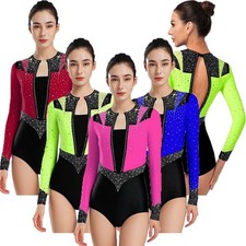 Womens Bodysuit Stage Costumes Dance Leotard Figure Skating Shiny Rhythmic