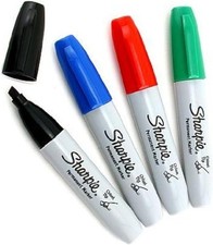 Permanent Marker, Chisel Tip, Black, Blue, Red, Green, 1 of Each Color