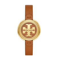 Tory Burch Gold & Brown Luggage Leather Miller Ladies Watch Logo Dial TBW6201