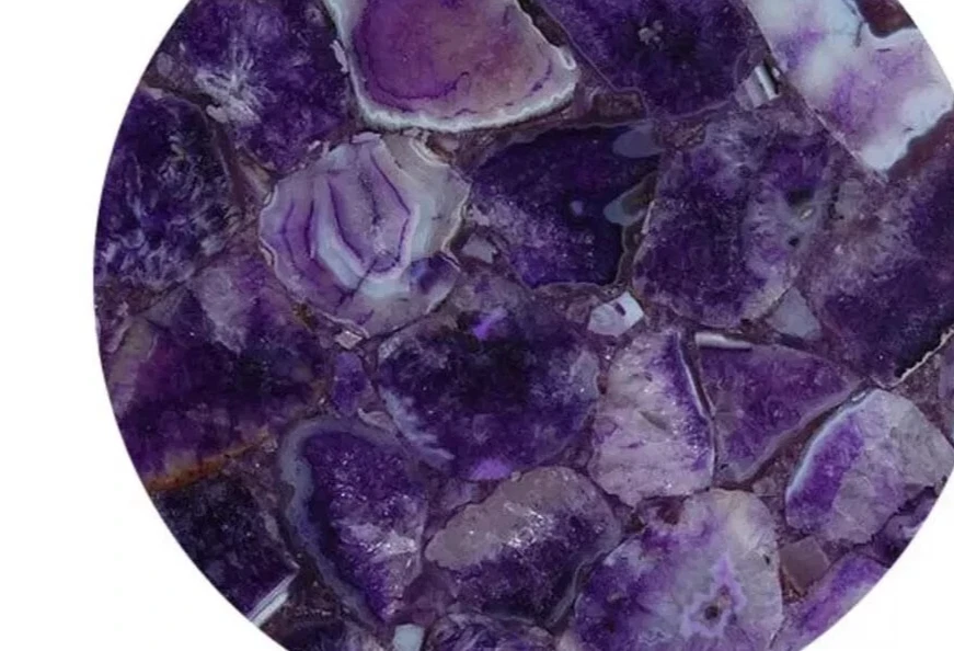 Mesa de centro redonda de ágata púrpura de 15" hecha a mano artes piedras preciosas consola muebles de bar Foto 3 de 4