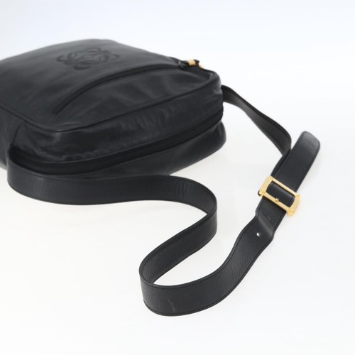 LOEWE Anagram Shoulder Bag Leather Black Gold Auth ka2028 - Afbeelding 7 van 23