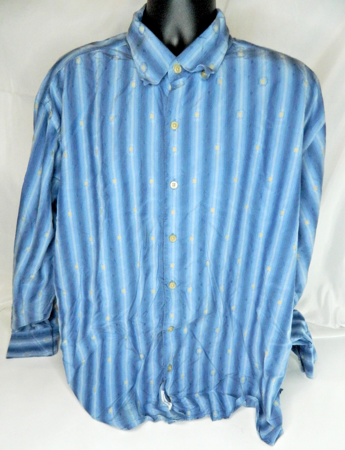 Tommy Bahama Shirt Mens 2XL Blue Silk Cotton Striped Geometric Button Up Casual