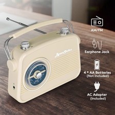 Portable Radio AM FM Vintage Retro Radio with Built in Speakers Power Plug