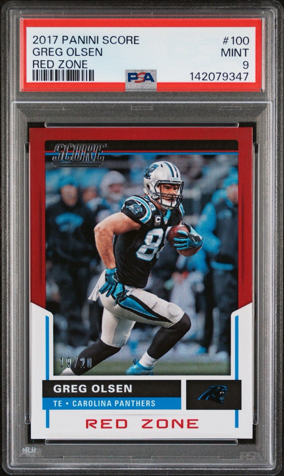 2017 Panini Score #100 Greg Olsen RED ZONE #’d /20 PSA 9 - POP 1 - Panthers NFL