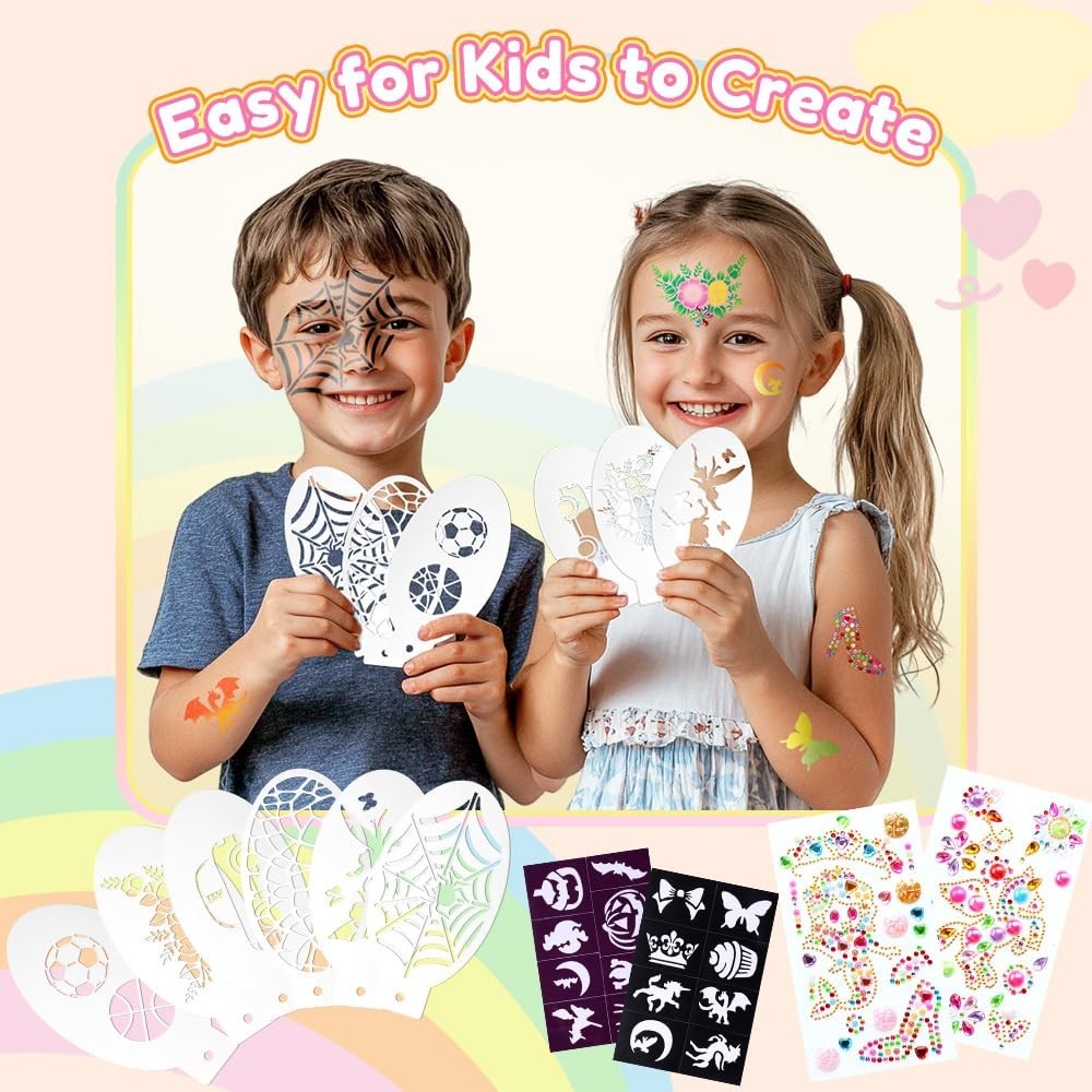 Vibrant Rainbow Face Paint Kit - Water Activated for Kids & Festivals, 12 Colors