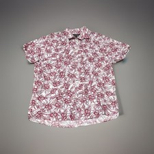 Marc Anthony Red White Floral Slim Fit Linen Cotton Short Sleeve Shirt Men XL