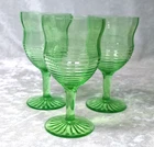 3 Anchor Hocking Circle Green Water Goblets Uranium Vaseline Depression Glass
