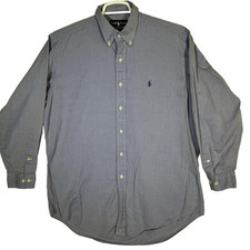 Ralph Lauren Shirt Mens 16 32/33 Blue Yarmouth Herringbone Button Down Logo