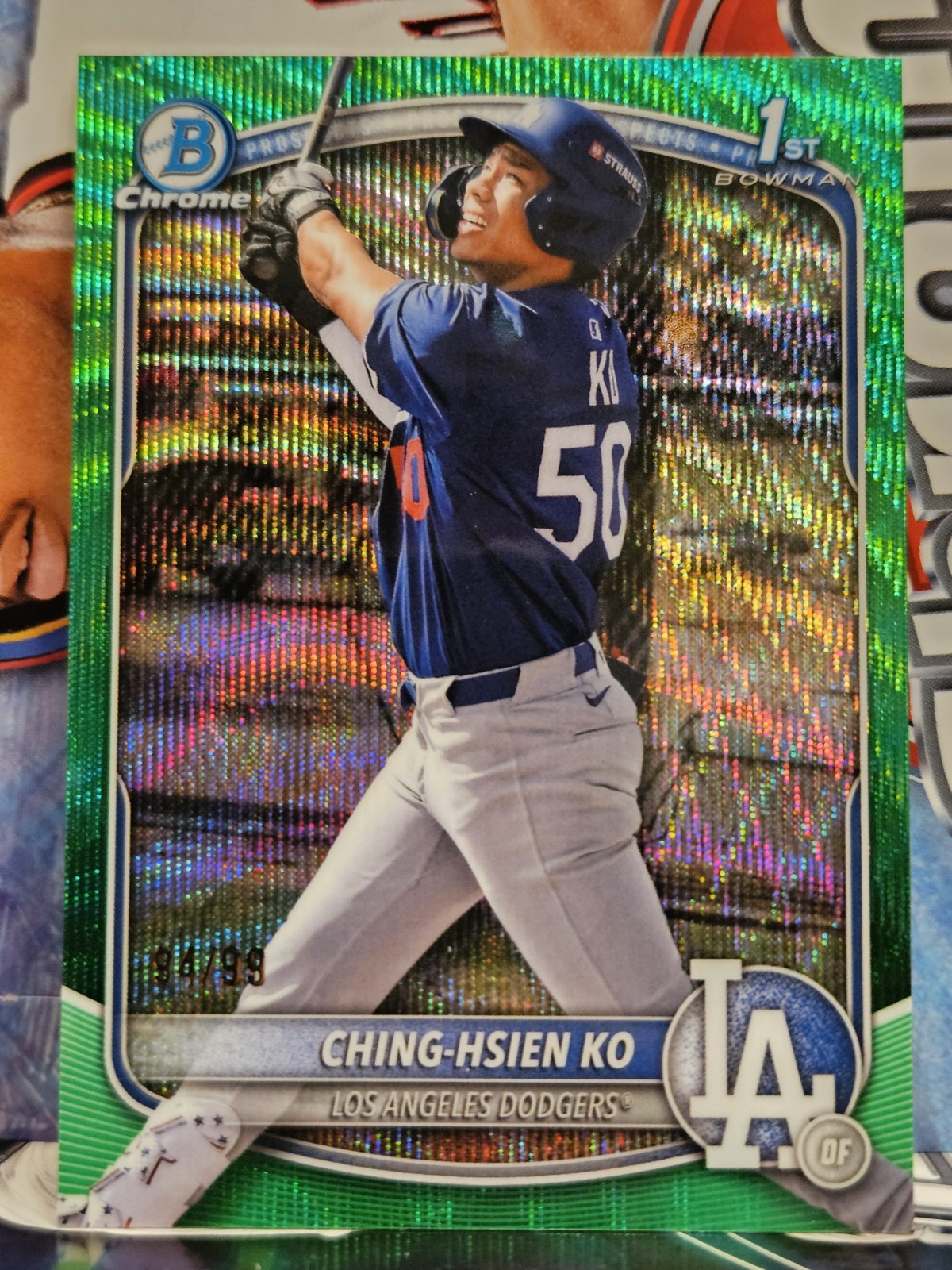 2025 1st Bowman Chrome Ching-Hsien Ko Green Wave Refractor 94/99 LA Dodgers