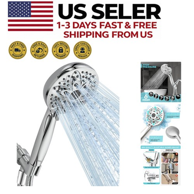 #ad #ad Handheld Shower Head High Pressure 6 Spray Settings Chrome with Hose $11.55