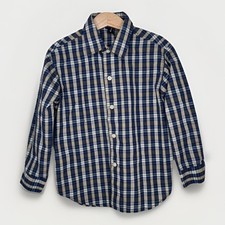 Nautica Boys Shirt Medium 5/6 Button Down Plaid Blue