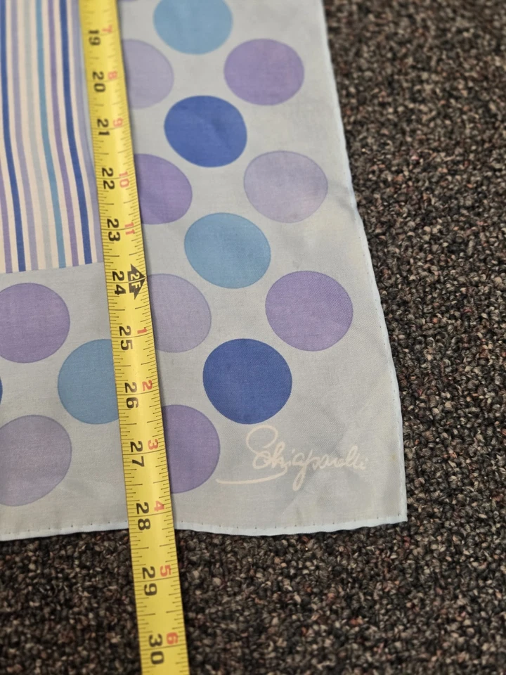VTG Blue Schiaparelli Scarf Glentex Silk/Rayon Dots & Stripes 28.5" Square - Imagem 2 de 4