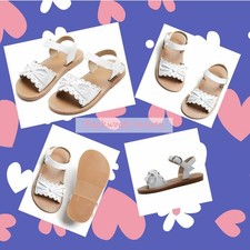 Toddler Girls White Sandles With Bow Lace Cut Design Size 9 Toddler