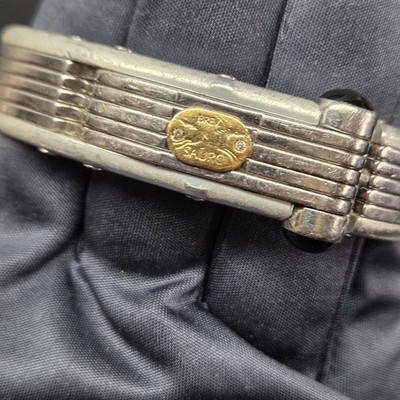 Sauro Brev White & Steel 18k Gold Diamond Tag Men's Luxury Bracelet