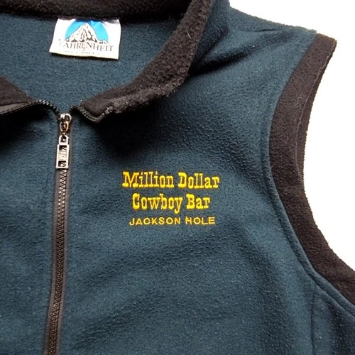 Vintage Million Dollar Cowboy Bar Jackson Hole Vest Fleece Green Black Small image 2