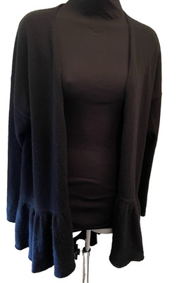 Neiman Marcus cashmere Soft open cardigan sweater peplum Black Size L
