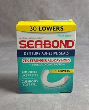 Sea Bond Denture Adhesive Seals 30 Lowers Fresh Mint All-Day Hold