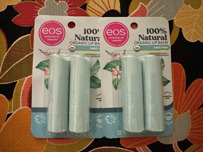 eos Organic 100% Natural Shea Lip Balm Sweet Mint 0.14 oz (2 Packs = 4 Tubes)