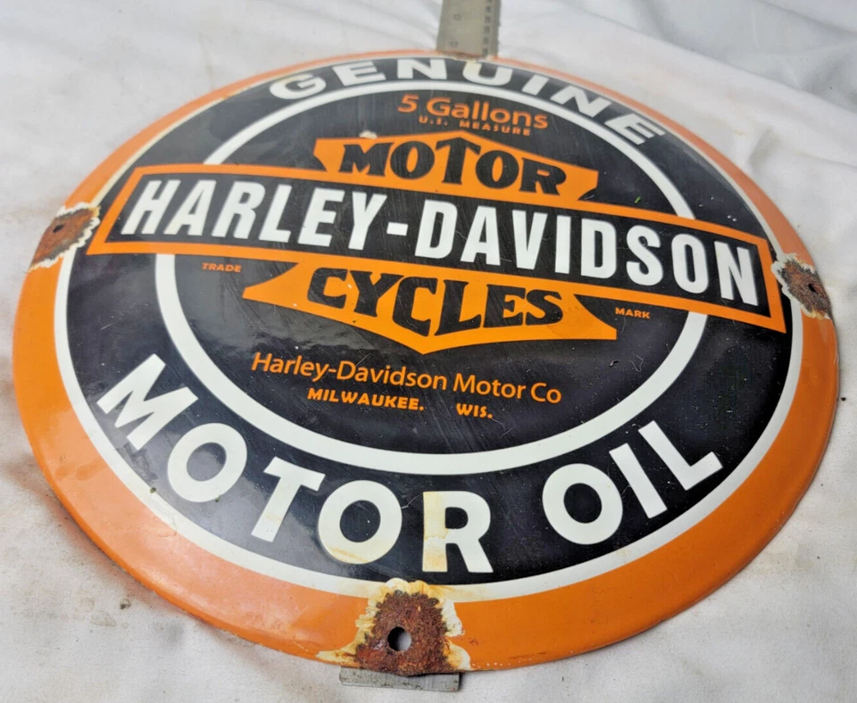 DE COLECCIÓN GENUINO HARLEY DAVIDSON PORCELANA LETRERO BOMBA PLACA GASOLINERA ACEITE Foto 3 de 4