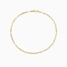 14K Yellow Gold 2mm Paperclip Chain Anklet - 10” inch - ITALY 14K